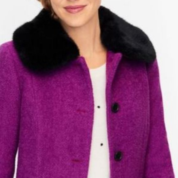 TALBOTS NWT SMALL BRIGHT PURPLE BOUCLE COAT WITH FAUX FUR COLLAR! - Picture 3 of 13